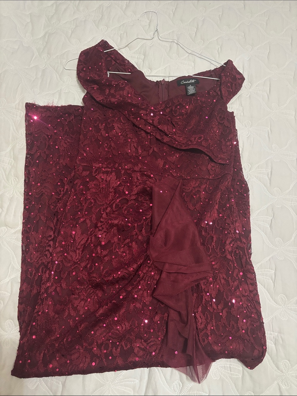 Catherines Wine Lace Sequin One-Shoulder Dress